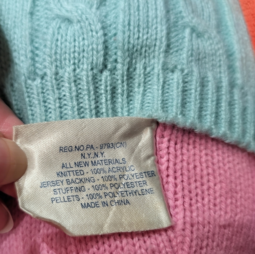 VTG 2004 Ralph Lauren Pink Cable Knit Polo Bear Teal Sweater - Picture 7 of 9
